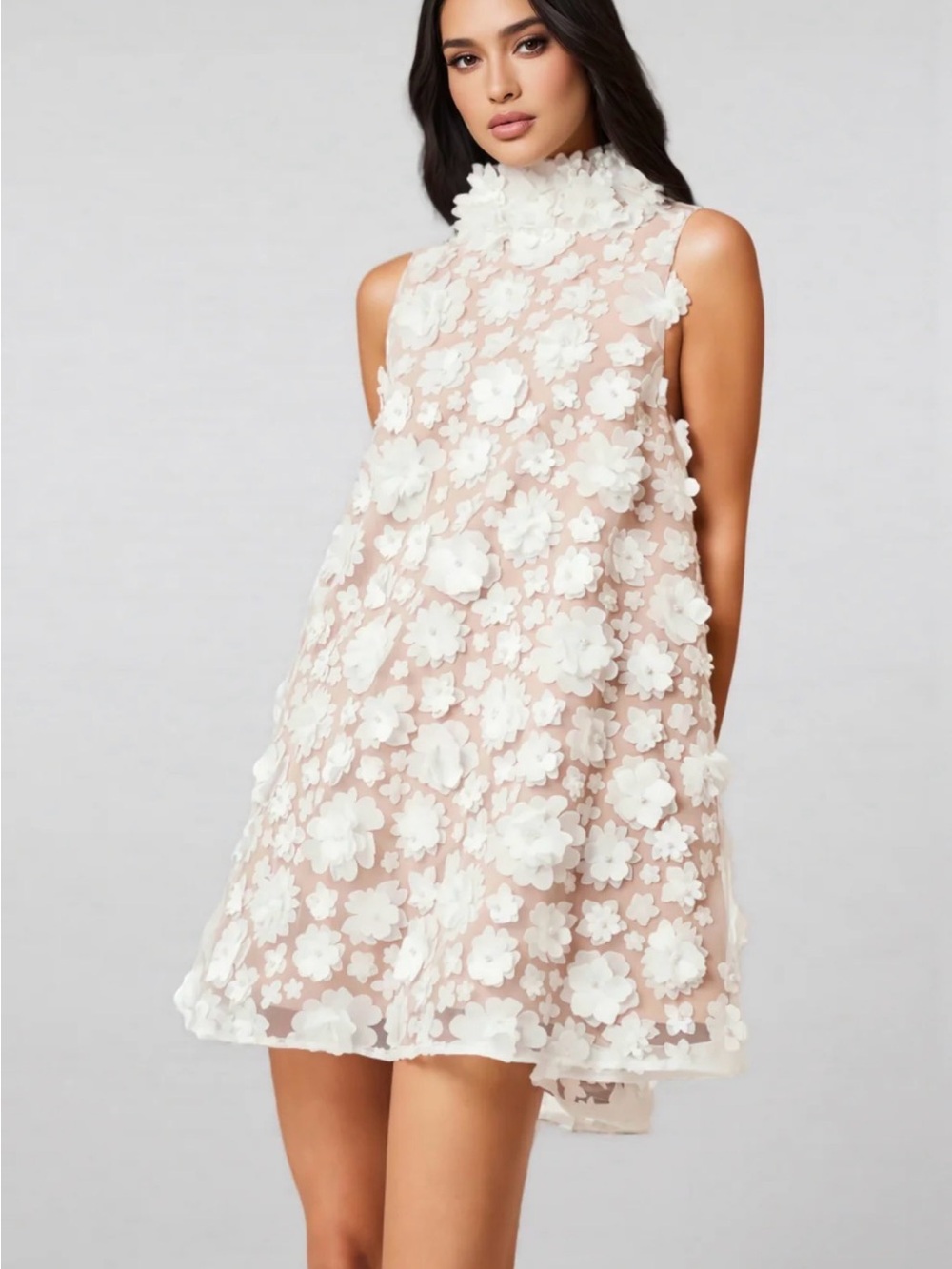 Sleeveless White Floral Appliqué Mini Dress - Picture 2 of 3
